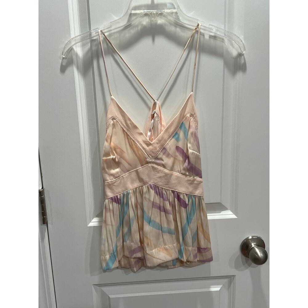 Free People Peach Multi-Color Strappy V-Neck Blouse